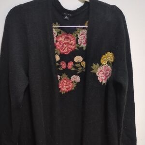 Torrid Black Cardigan with Colorful Floral Embroidery